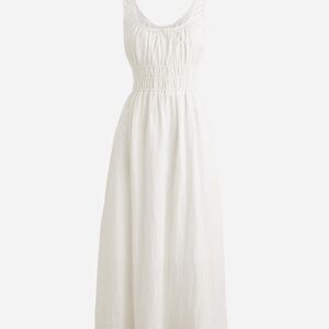 NWT J Crew MIDI Dress Linen Smocked Waist Size XL Tie Cottage Prairie Pocket